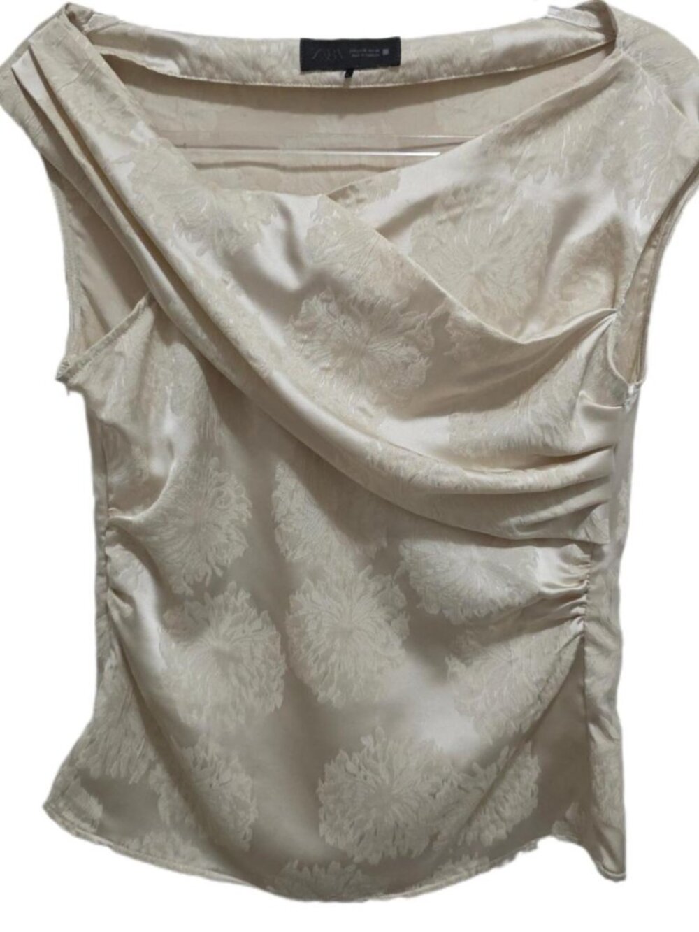 1433 Zara Draped Dressy Damask Sleeveless Top Sz.M Womens